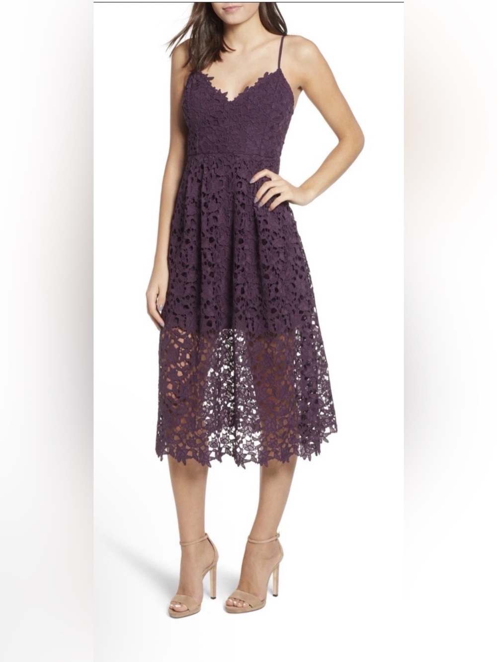 ASTR The Label Purple Lace Midi Dress XS